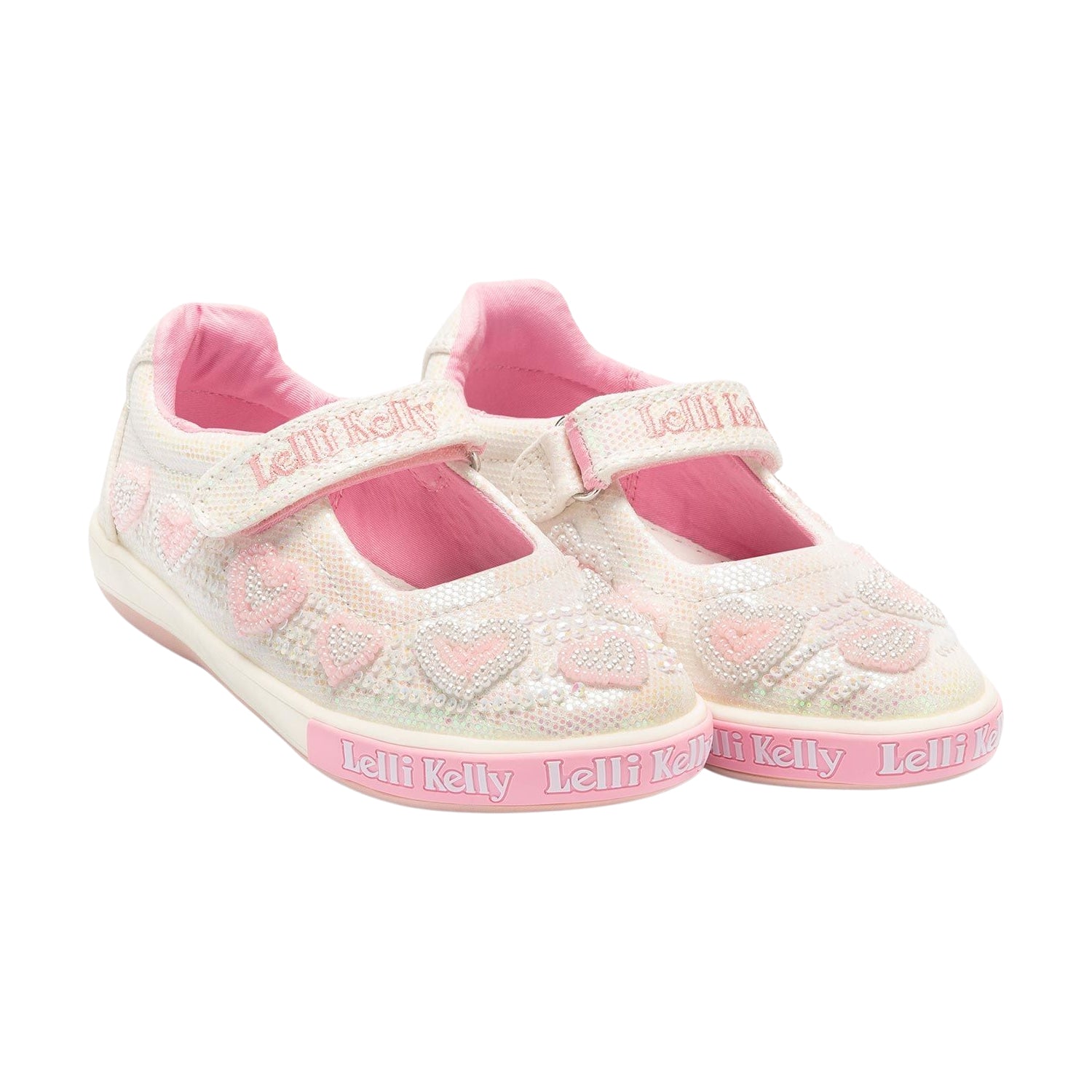 Lelli Kelly LK3494 (GA01) Aurora White Glitter Pink Heart Canvas