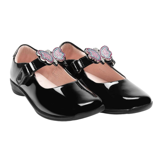 Lelli Kelly Luna Butterfly Black Patent Interchangeable School Shoes LK8411 (NE03)