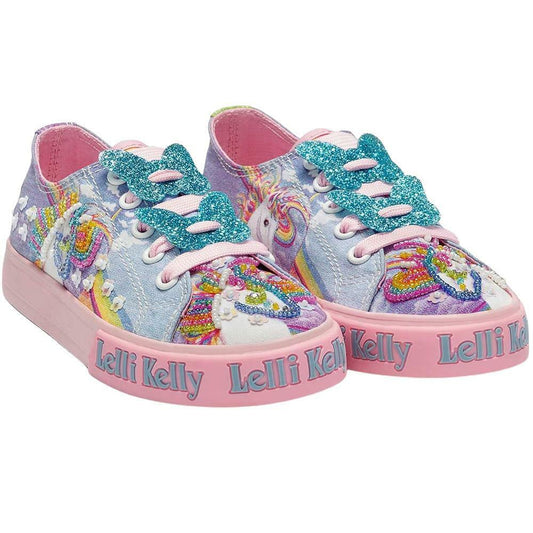 Lelli Kelly LK9091 (BX02) Unicorn Low Multi Coloured Fantasy Lace Up Shoe