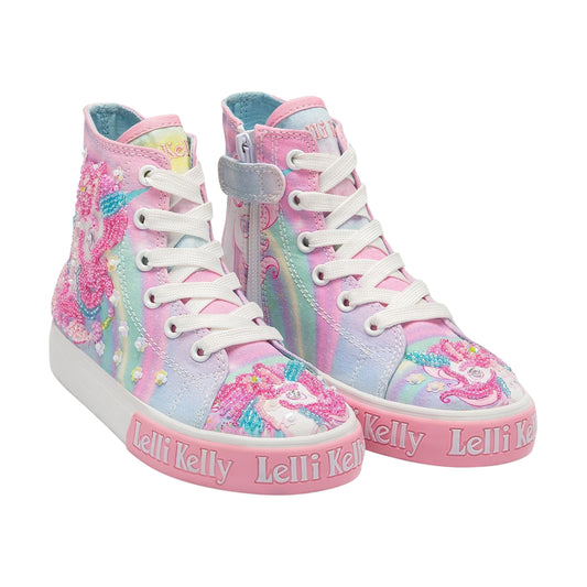 Lelli Kelly LK3488 (BA02) Unicorn White Multi Fantasia Canvas Baseball Boots