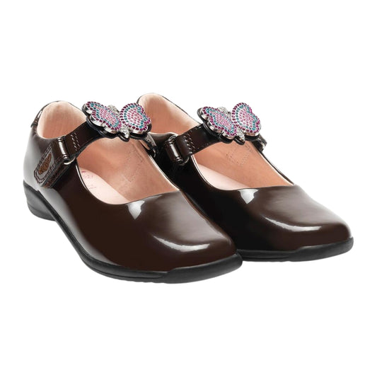 Lelli Kelly Luna Butterfly Brown Patent Interchangeable School Shoes LK8411 (MA03)