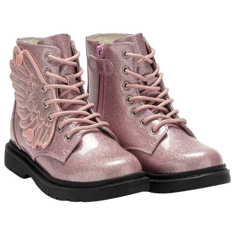 Pink and white hot sale wing combat boots