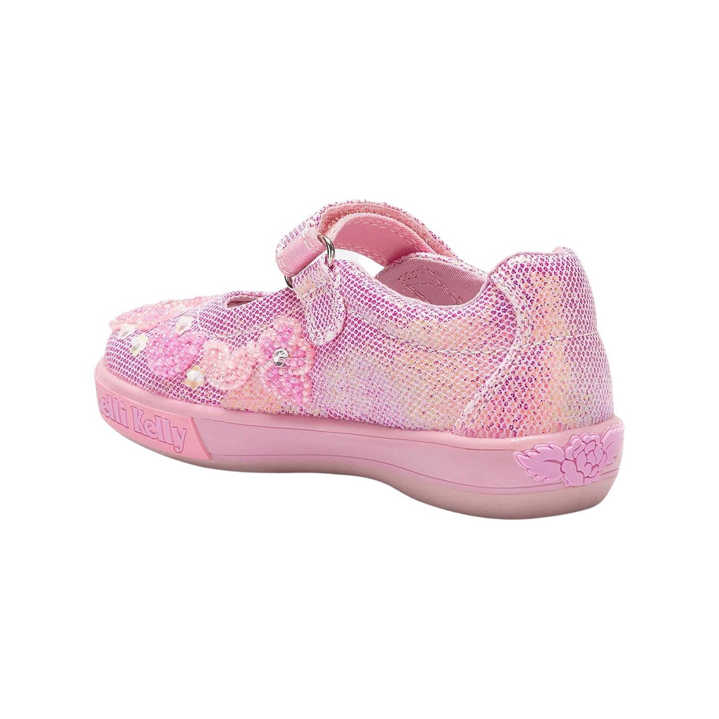 Lelli Kelly LK3484 (GC63) Rosie Hot Pink Glitter Flower Canvas Dolly Shoes