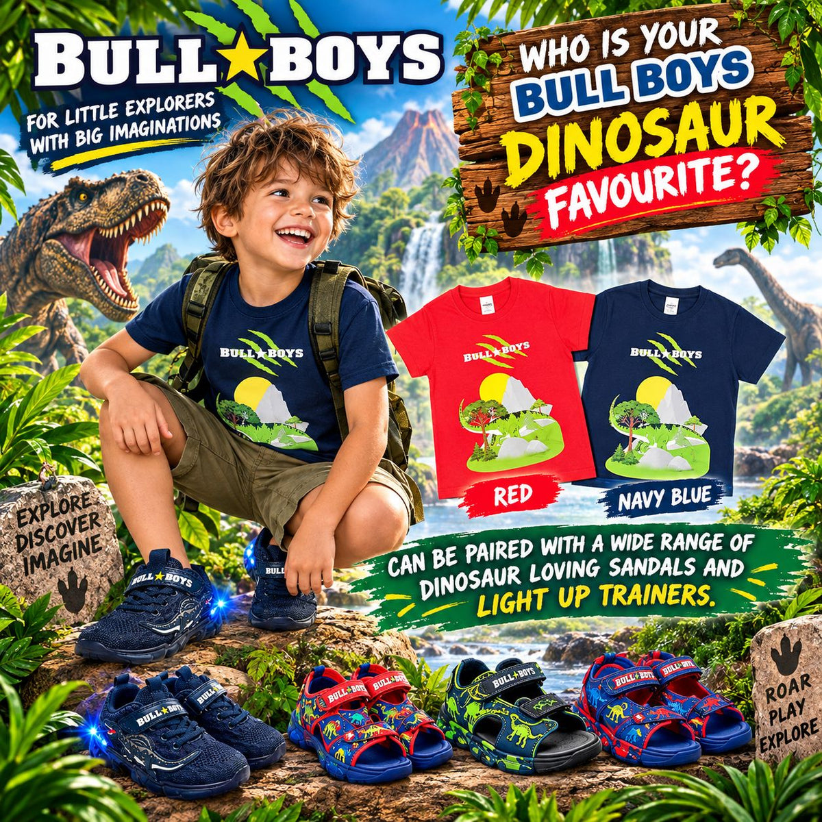 Bull Boys Navy Dinosaur T-Shirt DNYA2391