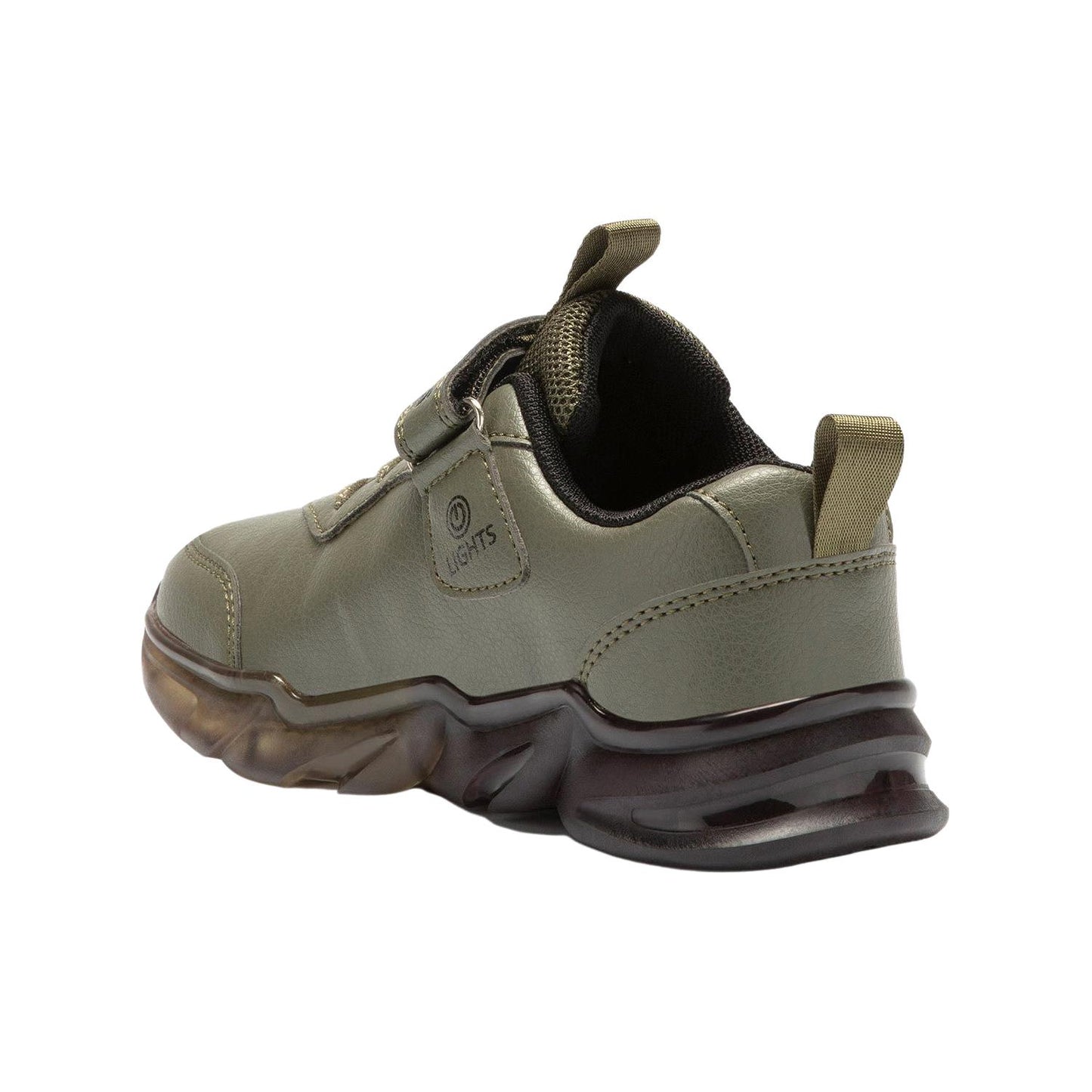 Bull Boys DNAL3396 (AS42) Spinosauro Khaki Green Elastic Lace Light Up Trainers
