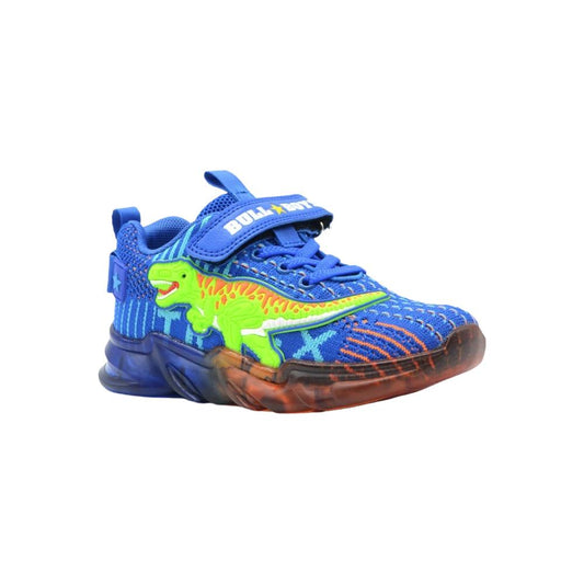 Bull Boys T-Rex Dinosaur Royal Blue Light Up Flashing Trainers Shoes