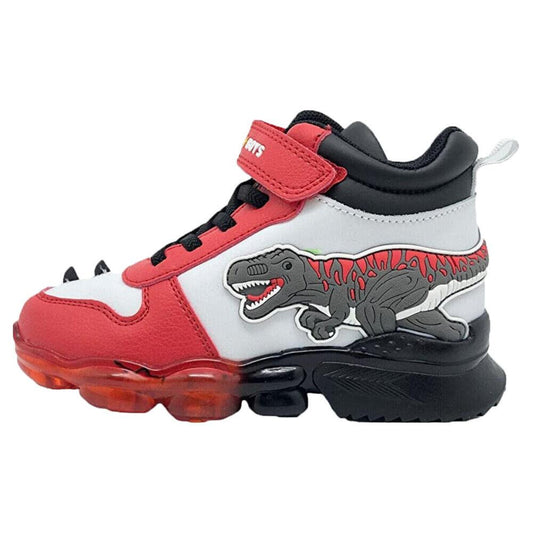 Bull Boys T-Rex Lights White/Red Dinosaur Light Up Hi-Tops DNAL2201 (AA53)