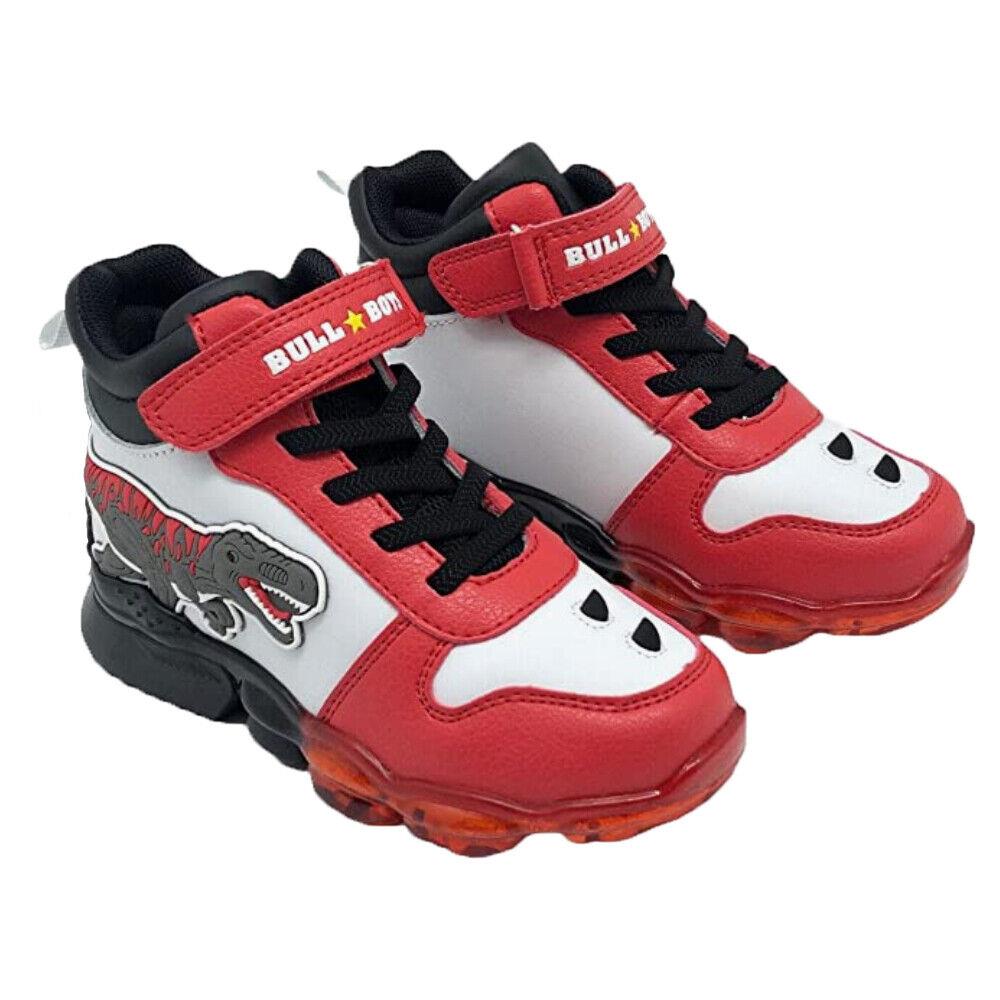 Bull Boys T-Rex Lights White/Red Dinosaur Light Up Hi-Tops DNAL2201 (AA53)