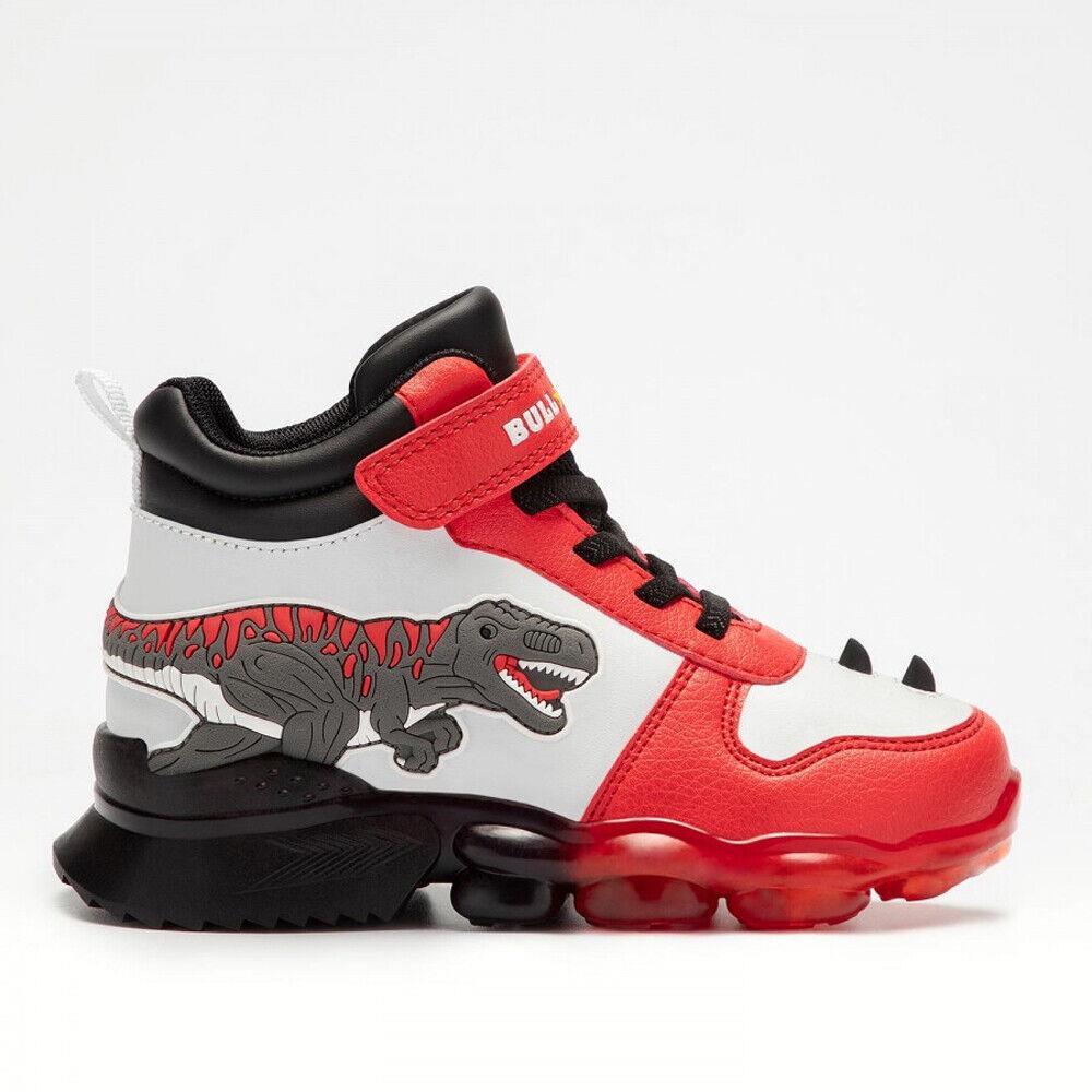 Bull Boys T-Rex Lights White/Red Dinosaur Light Up Hi-Tops DNAL2201 (AA53)
