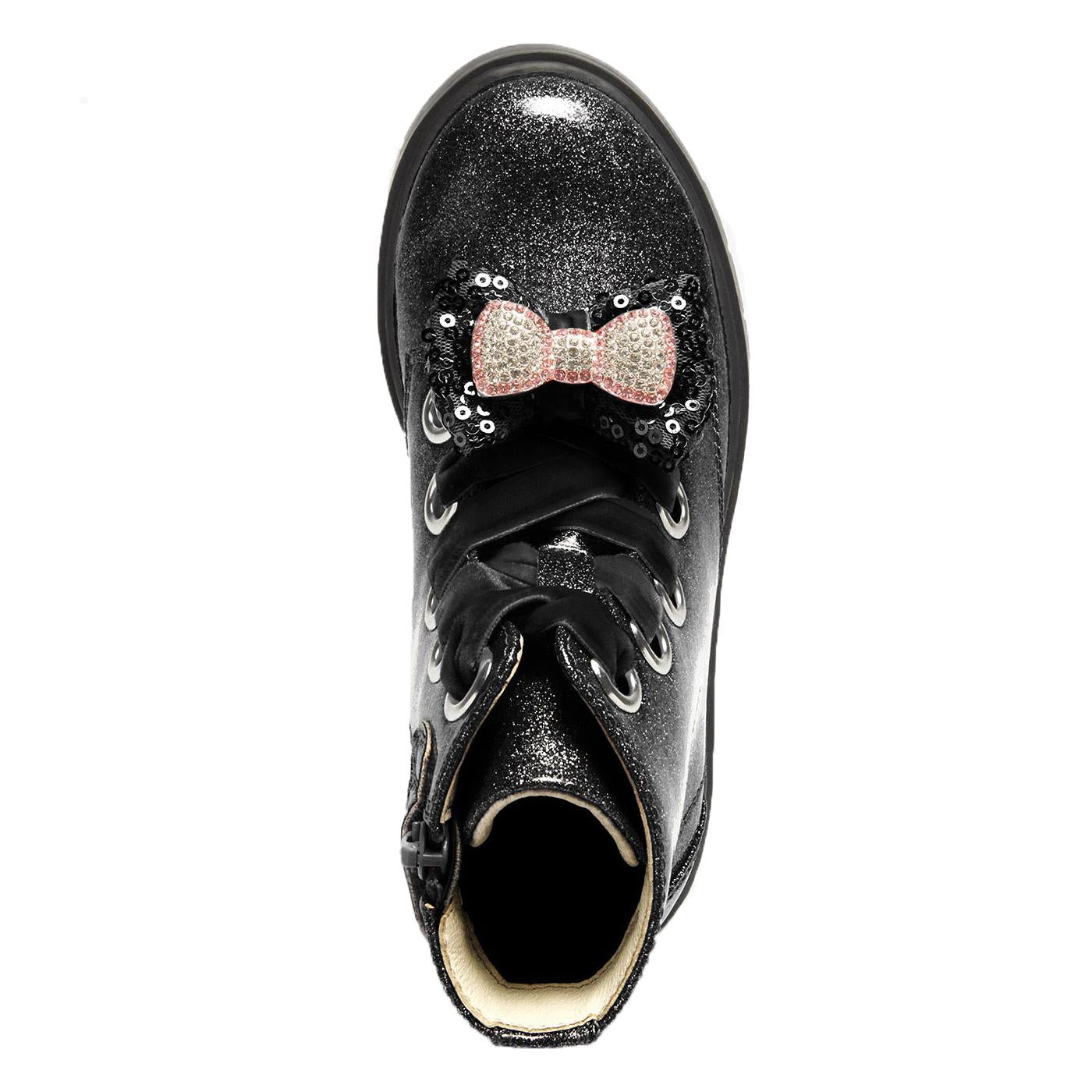 Lelli Kelly LK3736 (SB01) Fior Di Fiocco Black Glitter Diamante Bow Boots