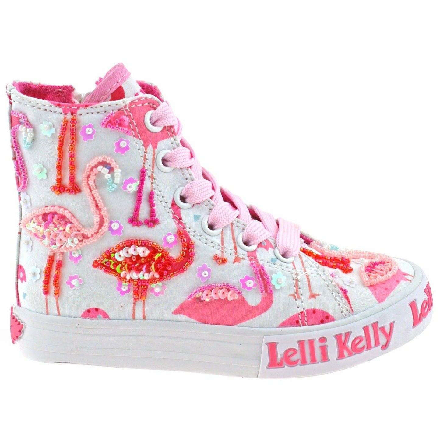 Lelli Kelly LK5090 (BA02) White Fantasy Flamingo Canvas Baseball Boots