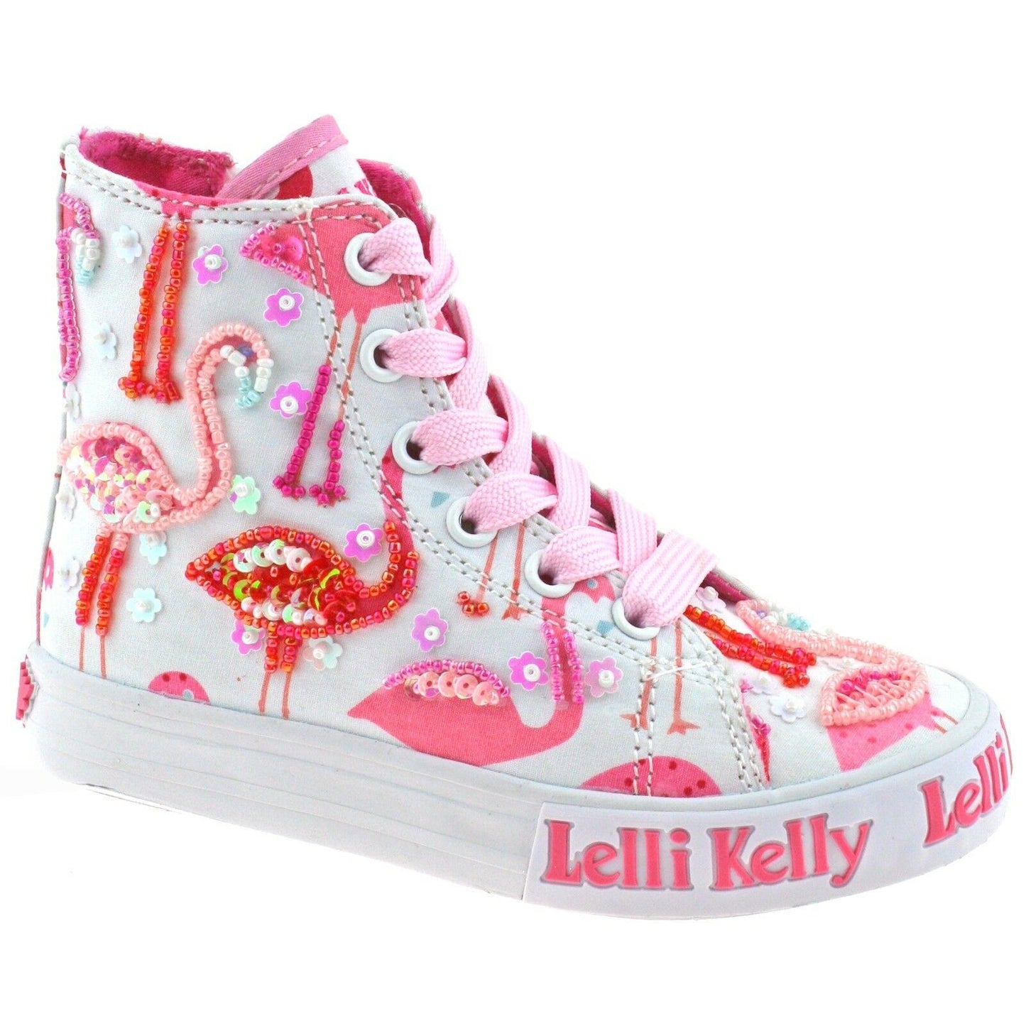 Lelli Kelly LK5090 (BA02) White Fantasy Flamingo Canvas Baseball Boots