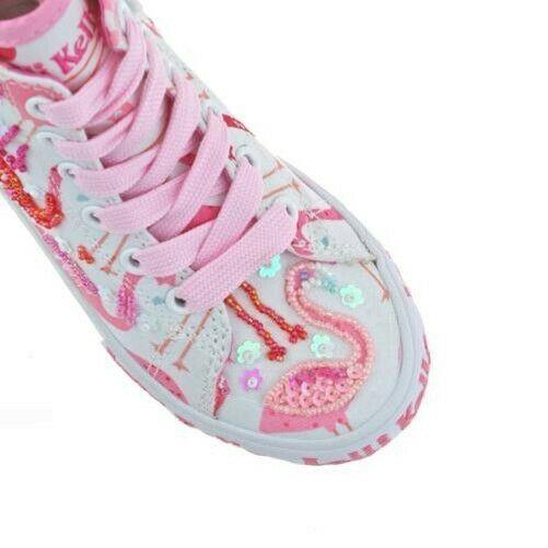 Lelli Kelly LK5090 (BA02) White Fantasy Flamingo Canvas Baseball Boots