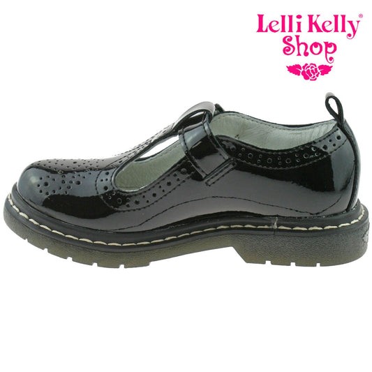 Lelli Kelly LK8292 (DB01) Meryl T Bar Brogue Black Patent School Shoes F Fitting