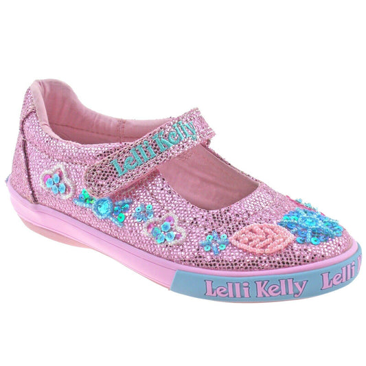 Lelli Kelly LK9080 (GC01) Pink Glitter Daisy Sparkle Adjustable Dolly Shoes