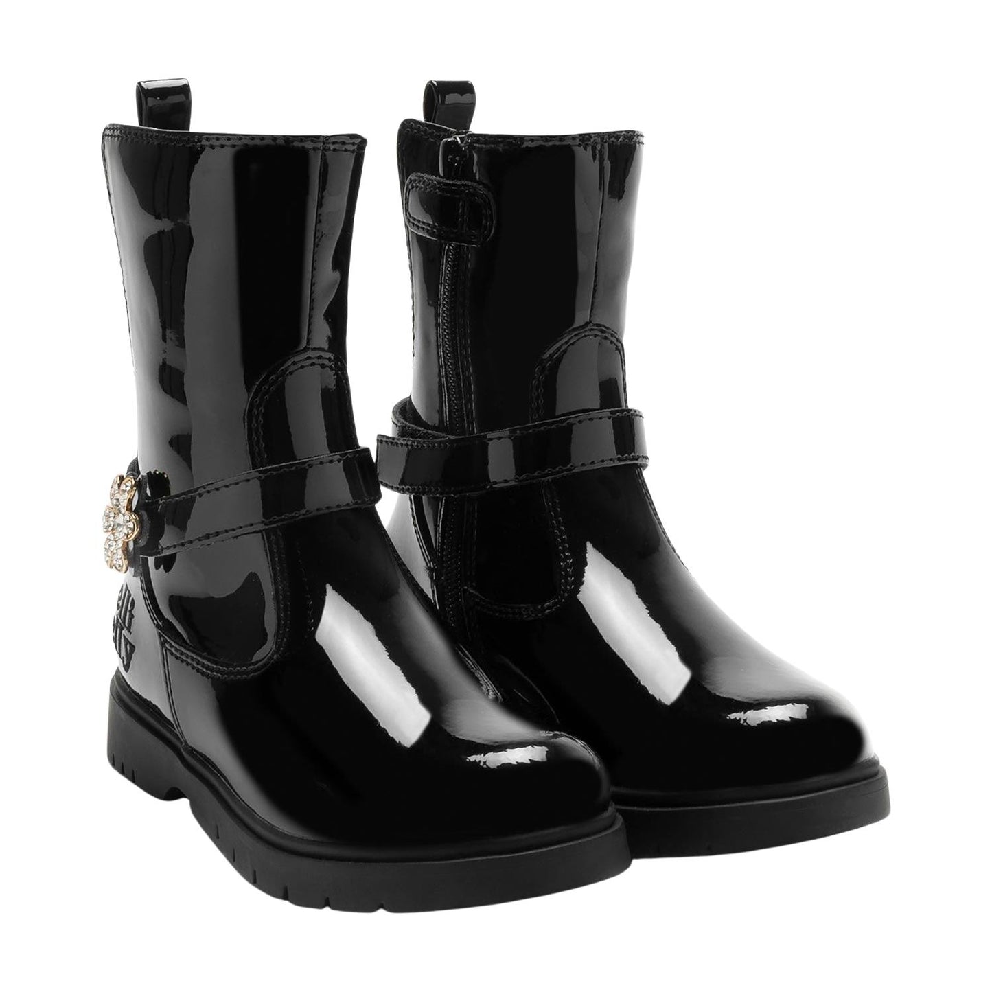 Lelli Kelly LK4340 (NE01) Alyssa CVR Black Patent Diamante Flower Ankle Boots