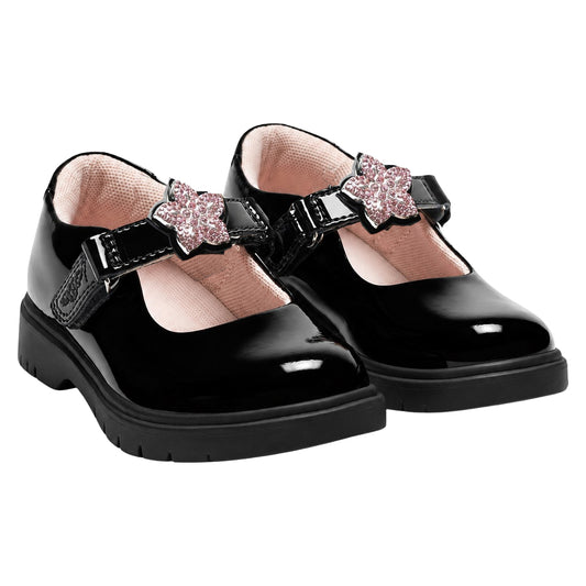 Lelli Kelly Daisy Black Interchangeable Patent School Shoes LK8921 NE03