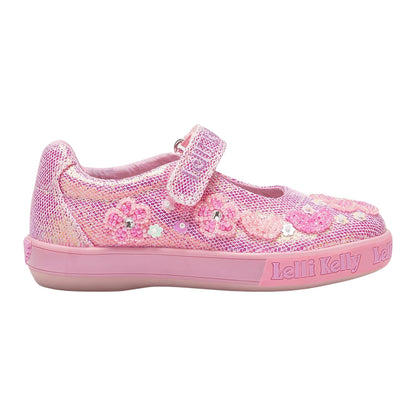 Lelli Kelly LK3484 (GC63) Rosie Hot Pink Glitter Flower Canvas Dolly Shoes