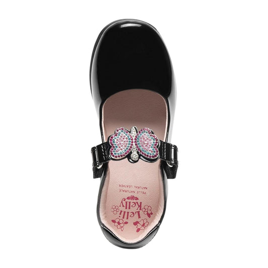 Lelli Kelly Luna Butterfly Black Patent Interchangeable School Shoes LK8411 (NE03)