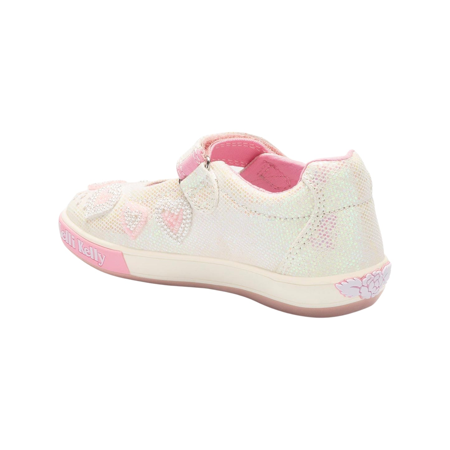 Lelli Kelly LK3494 (GA01) Aurora White Glitter Pink Heart Canvas Dolly Shoes