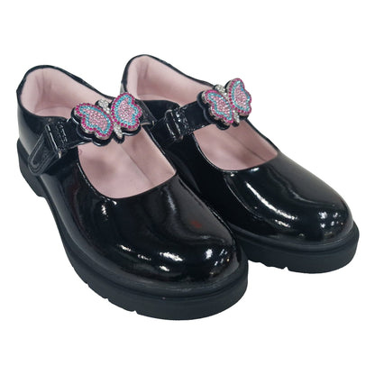 Lelli Kelly LK8510 (NE03) Luna 3 Butterfly Black Patent School Shoes