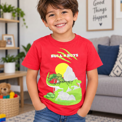 Bull Boys Red T-Shirt Dinosaur DNYA2391