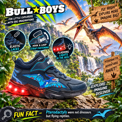 Bull Boys Mid Blue Pterodattilo Light Up Hi-Top Dinosaur Trainers DNAL3393 (AE01)