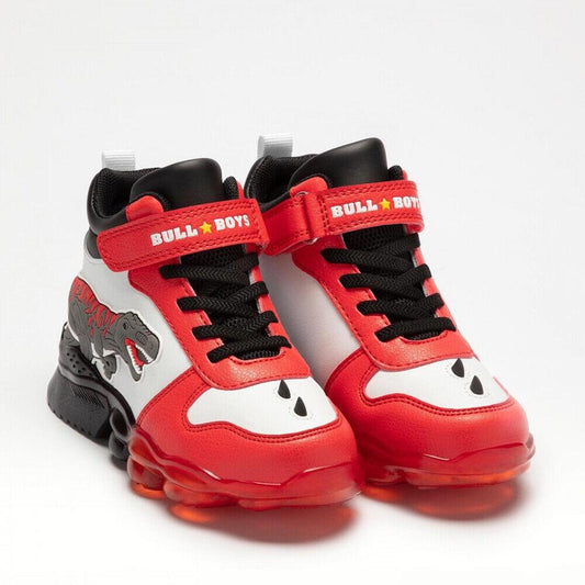 Bull Boys T-Rex Lights White/Red Dinosaur Light Up Hi-Tops DNAL2201 (AA53)