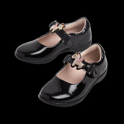 Lelli Kelly LK8100 (DB01) Bliss Unicorn Black Patent School Shoes F Fit