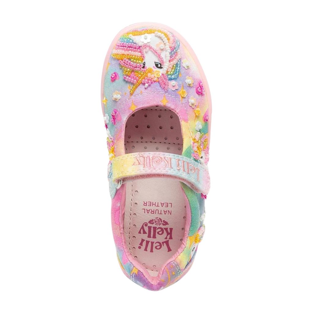 Lelli Kelly LK4154 (RO02) Unicorn Rainbow Canvas Dolly Shoe