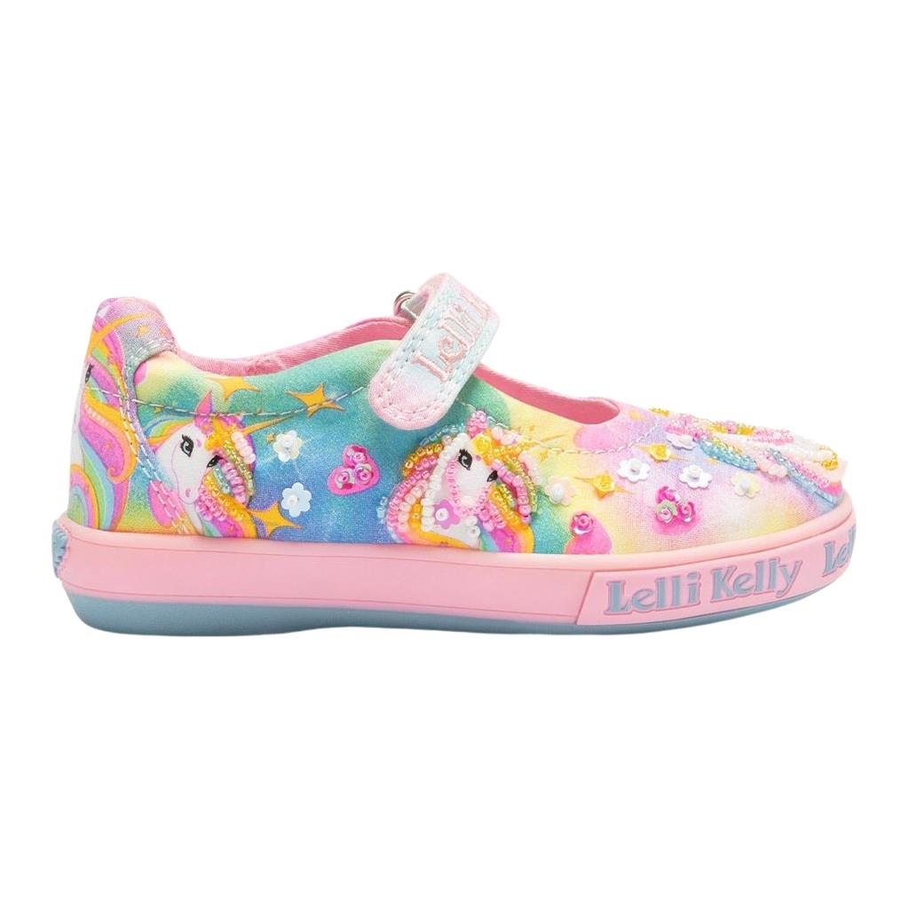 Lelli Kelly LK4154 (RO02) Unicorn Rainbow Canvas Dolly Shoe