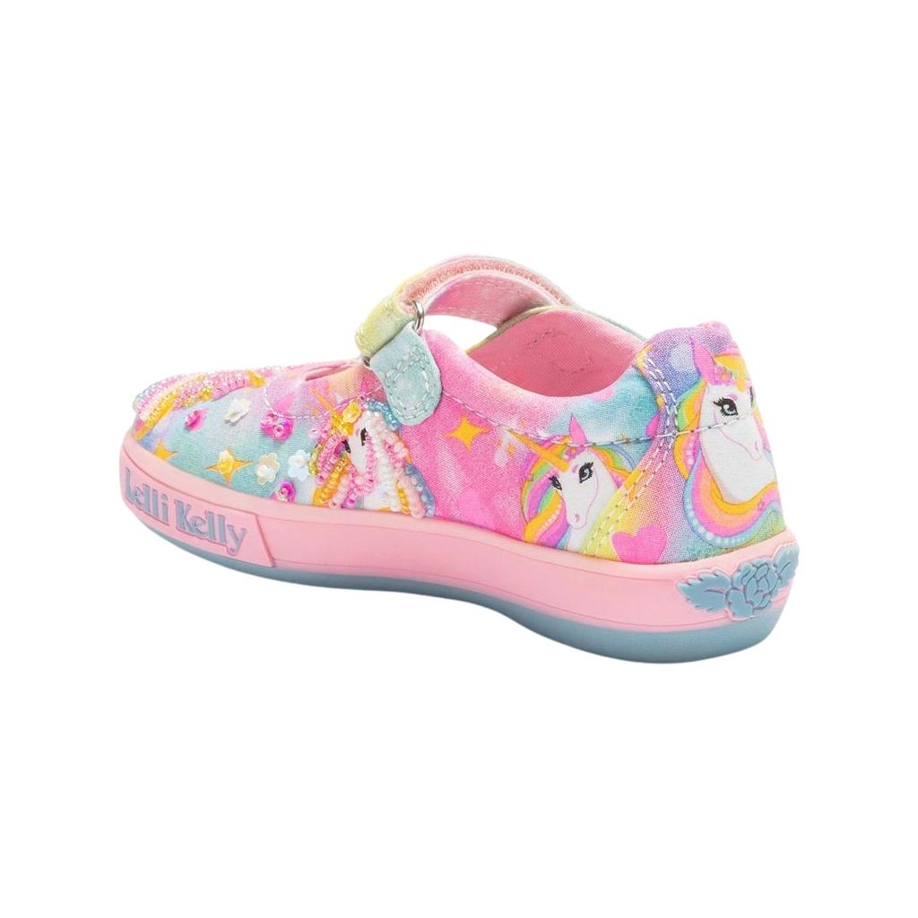 Lelli Kelly LK4154 (RO02) Unicorn Rainbow Canvas Dolly Shoe