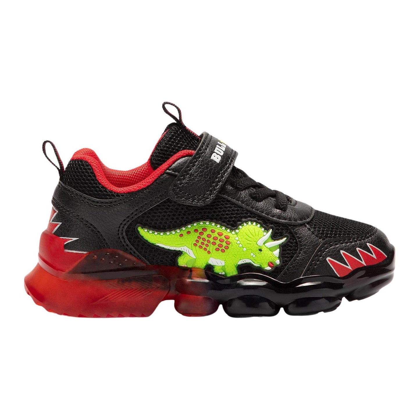 Bull Boys Triceratopo Dinosaur Black Light Up Flashing Trainers Shoes