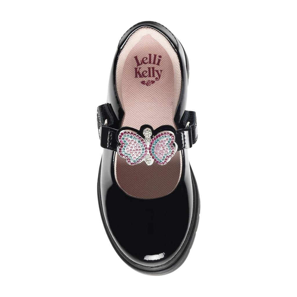 Lelli Kelly LK8510 (NE03) Luna 3 Butterfly Black Patent School Shoes