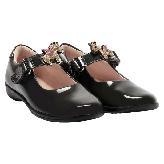 Lelli Kelly LK8100 (DR01) Bliss Unicorn Grey Patent School Shoes F Fit